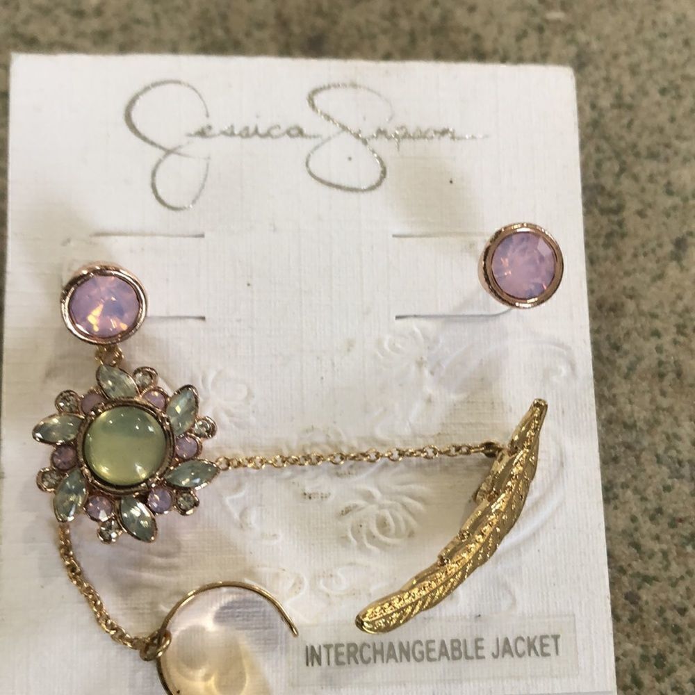 NWT Jessica Simpson earring set with cuff feather - Picture 2 of 3